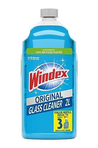 Windex Glass Cleaner Spray Refill, Original Blue Window Cleaner Works on Smudges and Fingerprints, Bottle Made from 100% Recovered Coastal Plastic, 2L
