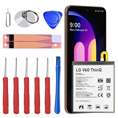 HamnaKhu for LG V60 ThinQ Battery (Upgraded) 5700mAh High Capacity Battery Replacement for LG V60 ThinQ 5G BL-T46 LM-V600TM T-Mobile/Sprint/U.S. Cellular with Repair Tool Kits