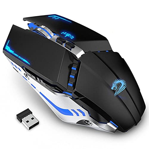 TENMOS T12 Wireless Gaming Mouse Rechargeable, 2.4G Silent Optical Wireless Computer Mice with Changeable LED Light for Laptop PC, 7 Buttons (Black)