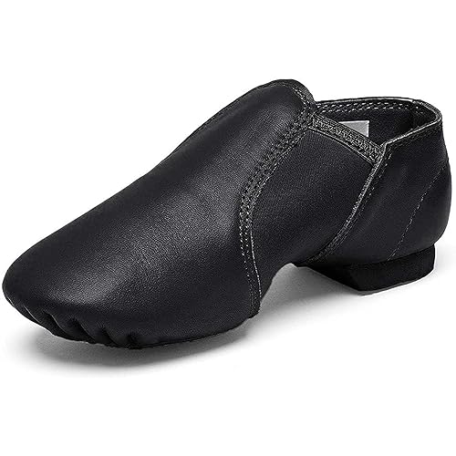 Stelle Jazz Shoes for Girls Boys Leather Unisex Slip-On Dance Shoes (Toddler/Little Kid/Big Kid)(Black,2ML)