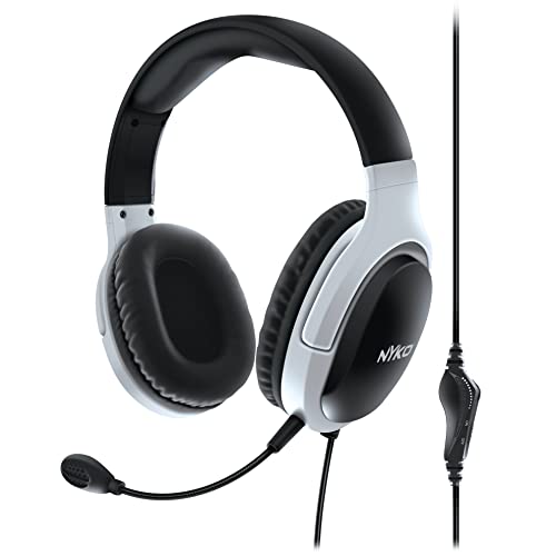 Nyko NP5-5000 Wired Headset for PlayStation 5 - Lightweight Headphones w/Adjustable Microphone - Compatible w/ PS4, PS5, Nintendo Switch, Xbox One and Xbox X|S - PS5 Accessories (Black/White)