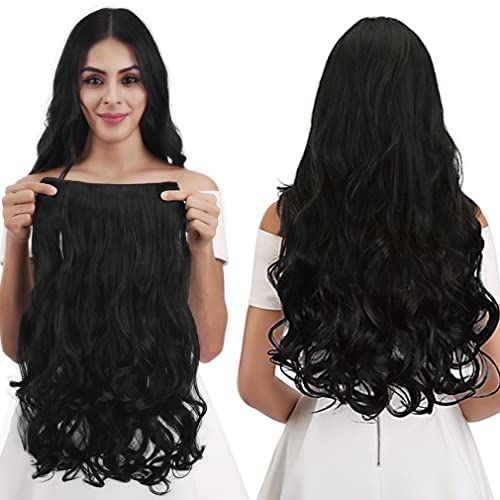 REECHO 24' 1-Pack 3/4 Full Head Curly Wave Clips in on Synthetic Hair Extensions HE008 Hairpieces for Women 5 Clips per Piece-Natural Black