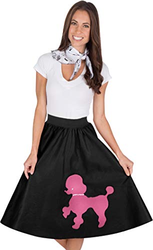 1950s Black Poodle Skirt for Women with Musical Note Printed Scarf | One Size for Teen and Adult | Women 50s Costume