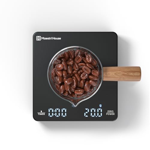 Mini Coffee Scale with Timer, Maestri House Rechargeable Espresso Scale, 2kg/0.1g Accurate Scale for Espresso and Pour-Over Coffee, Portable Digital Kitchen Scale with Automatic Timing-Black