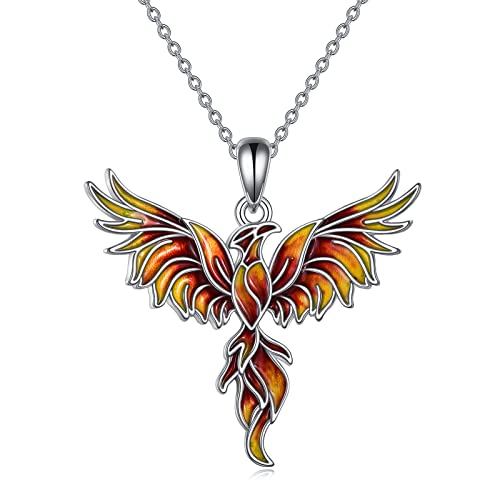 YAFEINI Phoenix Pendant Necklace 925 Sterling Silver Jewelry Gifts for Women Girls Mom (Yellow red dripping oil)