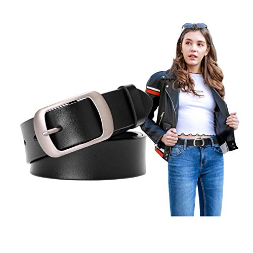 SUOSDEY Fashion Womens Soft Leather Belt, Waist Belt with Pin Buckle for Jeans Pants, black belt,width 1.3'