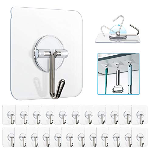 Znben Adhesive Hooks, Removable Wall Hooks Heavy Duty 13 LB Ceiling Hooks Transparent Seamless Hooks Waterproof and Oil Proof for Cabinet Kitchen Bathroom Ceiling Office Window 10 Pack