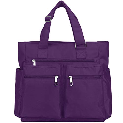 Canvas Tote Bag Waterproof Nylon Multi Pocket Shoulder Bags Laptop Work Bag Teacher Purse and Handbags for Women & Men (Purple-new)