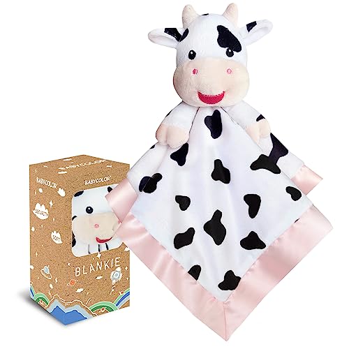 Cow Baby Security Blankets for Girls, Soft Loveys for Baby Girls, 15' Cow Baby Stuff Snuggle Toy Lovie, Baby Girl Gifts for Infant and Toddler, Pink Cow