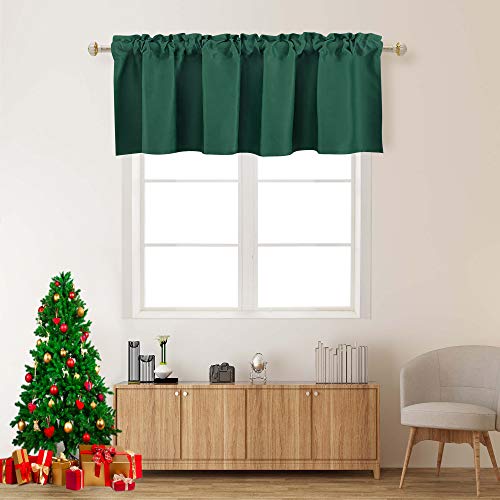 Hunter Green Blackout Valances For Windows Treatment 18 Inch Length Thermal Insulated Rod Pocket For Bedroom Kitchen and Living Room Valance Curtains For Bathroom Small Windows 1 panel 52X18 Inch