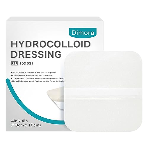 Dimora Hydrocolloid Wound Dressing, 10 Pack Ultra Thin 4' x 4' Large Patch Bandages with Self-Adhesive, Fast Healing for Bedsore, Burn, Blister, Acne Care, Sterile and Waterproof