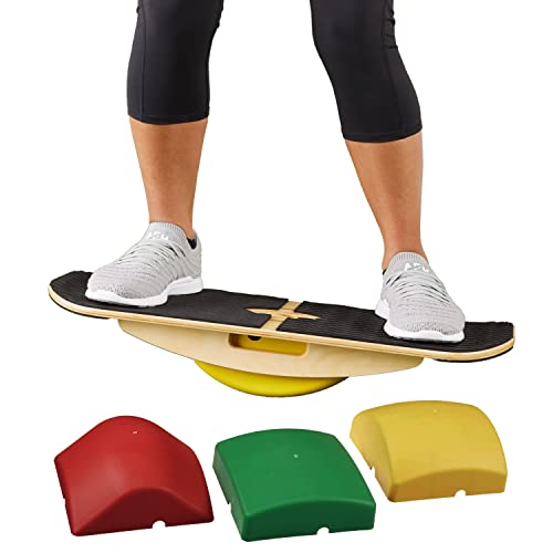 Blue Planet Balance Surfer | Bamboo Balance Board for Office, Standing Desks, Surfing, SUP, Yoga, Exercise! Includes 3 Balance Modules (EVA Foam)
