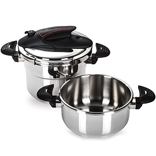 MAGEFESA  Prisma 4.2 + 6.3 Quart Stove-top Super Fast Pressure Cooker, Easy Smooth Locking Mechanism, Polished 18/10 Stainles Steel, Suitable Induction, 5 Security Systems, 11.6 PSI Working pressure