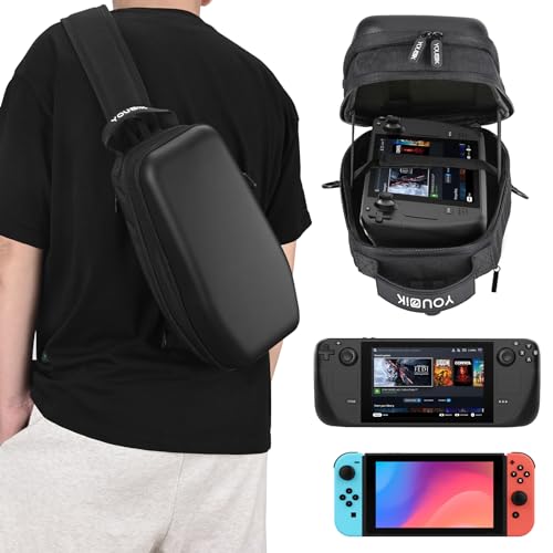 Younik Steam Deck Bag, Carrying Case for Steam Deck/Steam Deck OLED Console & Accessories, Protective Hard Shell Travel Backpack for Steam Deck