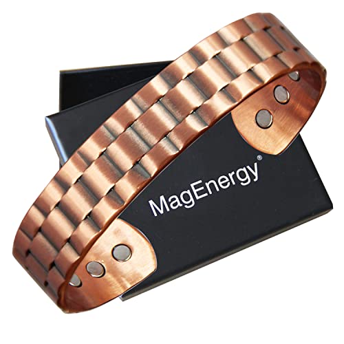 MagEnergy Copper Bracelet for Men, 99.9% Pure Copper Bracelet for Men with 6pcs 3500 Gauss Magnets, Adjustable Bracelets Jewelry Gift