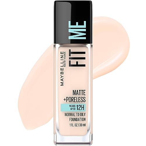 Maybelline Fit Me Matte + Poreless Liquid Oil-Free Foundation Makeup, Fair Porcelain, 1 Count (Packaging May Vary)