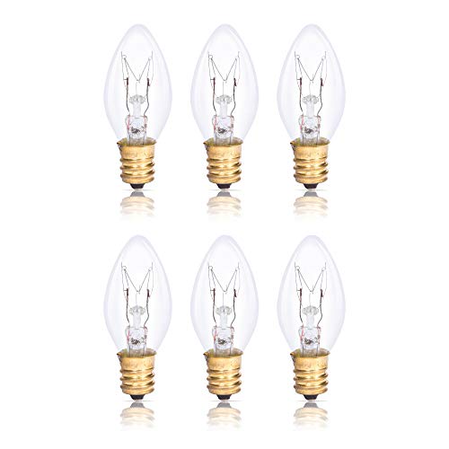 Simba Lighting C7 7W Replacement Bulb (6 Pack) for Night Light, Clear Candle Shape, 120V, E12 Candelabra Base, Dimmable, 2700K Warm White
