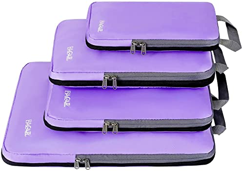 BAGAIL 4 Set Compression Packing Cubes Travel Accessories Expandable Packing Organizers-Lavender