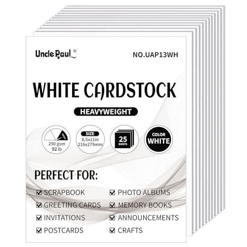 White Cardstock - 8.5'' x 11'' 92lb Cover Card Stock Heavyweight Paper Perfect for Scrapbooks, Art, Crafts, Business Cards 25 Sheets 250g UAP13WH
