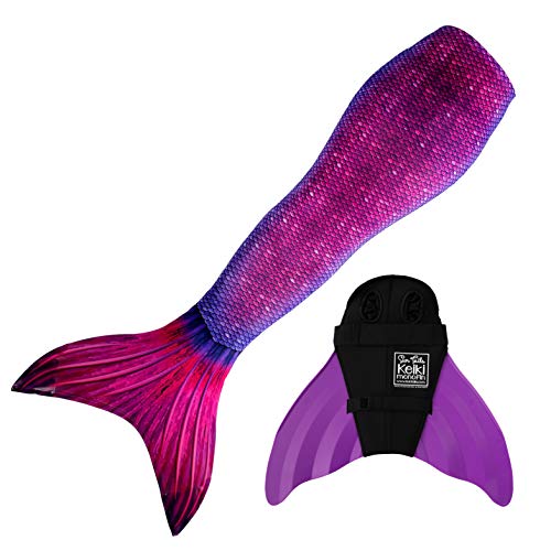 Sun Tails Mermaid Tail + Monofin for Swimming (Child M 6-7, Bali Blush - Purple Monofin)