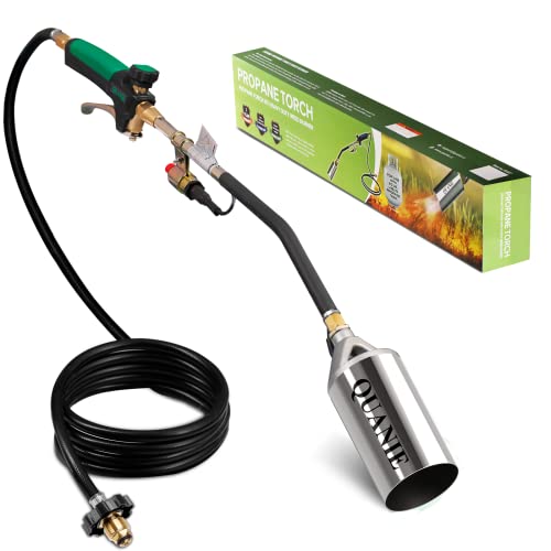 Propane Torch Burner Weed Torch High Output 1,200,000 BTU with 10FT Hose,Heavy Duty Blow Torch with Flame Control and Turbo Trigger Push Button Igniter,Flamethrower for Garden Wood Ice Snow Road(Green