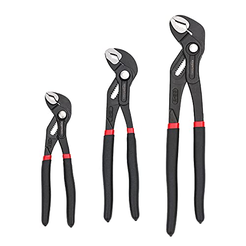 Amazon Basics 3-Piece Quick Release Groove Joint Pliers Set, Drop Forged Chrome Vanadium Steel, Includes 7-inch,10-inch, and 12-inch, Black