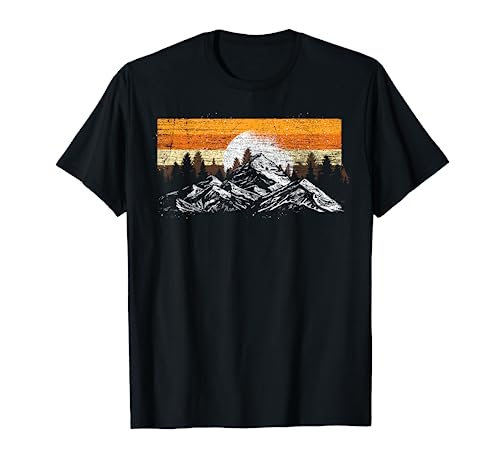 Full Moon Outdoor Nature Wildlife Mountains Retro Forest T-Shirt