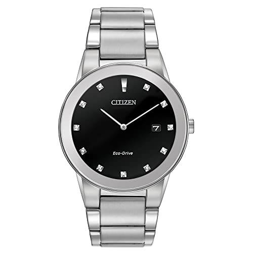 Citizen Men's Eco-Drive Modern Axiom Diamond Watch in Stainless Steel, Black Dial (Model: AU1060-51G)