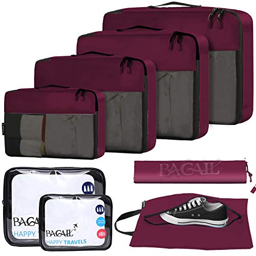 BAGAIL 6 Set / 8 Set Packing Cubes Luggage Packing Organizers for Travel Accessories(8 Set Burgundy)