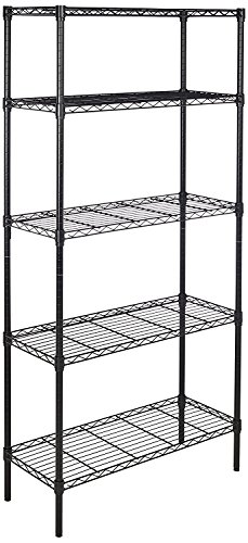 Amazon Basics 5-Shelf Adjustable, Heavy Duty Wide Storage Shelving Unit (350 lbs loading capacity per shelf), Steel Organizer Wire Rack, 36' L x 14' W x 72' H, Black