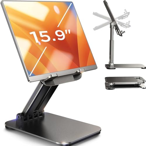 LISEN Tablet Stand for Desk, Foldable iPad Stand Holder Portable Monitor Stand, iPad 10th Generation Accessories for Office Kindle iPad Pro 4-15.9'