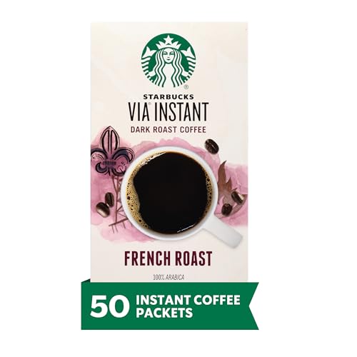 Starbucks VIA Instant Coffee Dark Roast Packets — French Roast — 1 box (50 packets)