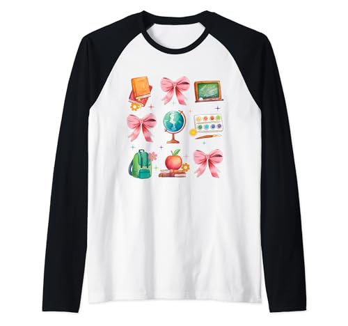 Coquette Back To School Teacher Pink Bow First Day of School Raglan Baseball Tee