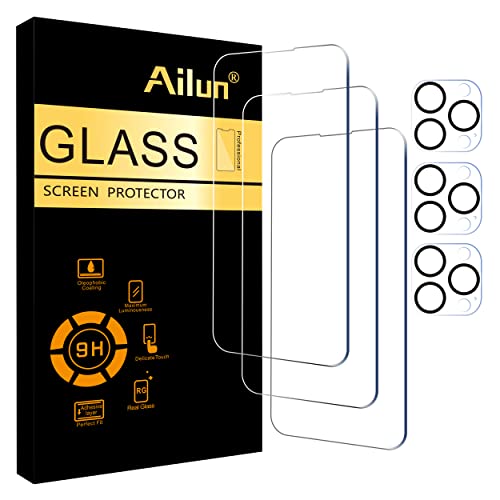 Ailun 3 Pack Screen Protector for iPhone 14 Pro Max [6.7 inch] + 3 Pack Camera Lens Protector,Sensor Protection,Dynamic Island Compatible,Case Friendly Tempered Glass Film,[9H Hardness] - HD