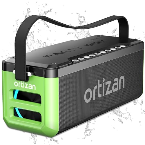 Ortizan Portable Bluetooth Speaker - 100W Powerful Sound and Monstrous Bass, IPX7 Waterproof, 24H Playtime, Power Bank, LED Lights, Preset EQ, Large Outdoor Subwoofer Speaker for Party, Camping