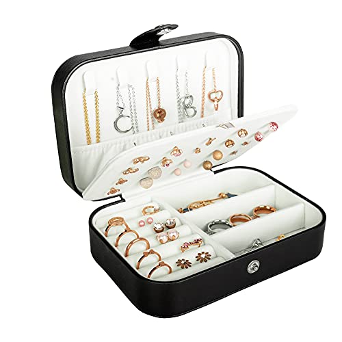 Travel Jewelry Box,PU Leather Small Jewelry Organizer for Women Girls,Portable Mini Travel Case Display Storage Holder Boxes for Stud Earrings, Rings, Necklaces, Bracelets
