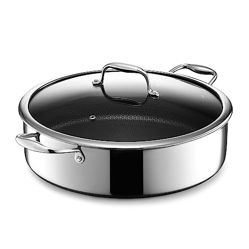 HexClad Hybrid Nonstick Sauté Pan and Lid, Chicken Fryer, 7-Quart, Dishwasher and Oven-Safe, Compatible with All Cooktops