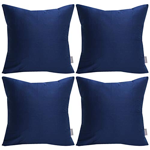 Thmyo 4-Pack 100% Cotton Comfortable Solid Decorative Throw Pillow Case Square Cushion Cover Pillowcase Sublimation Blank Pillow Covers DIY Pillowcase for Couch Sofa(18x18 inch/45x45cm,Midnight Blue)