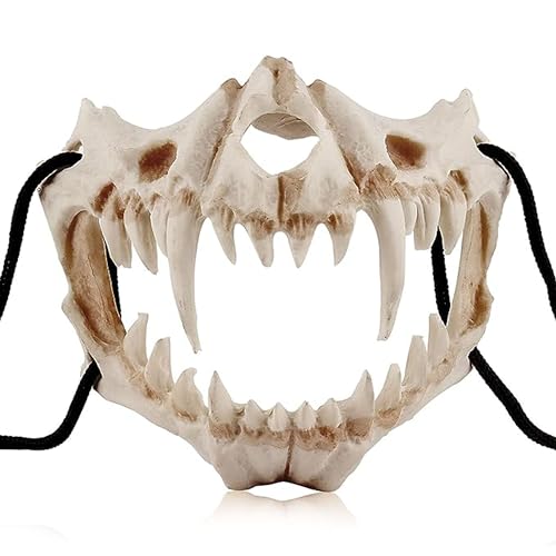 GB4 Japanese Halloween Mask, Resin Mask Half Face Skull Scary Mask Cosplay Decorative for Adults