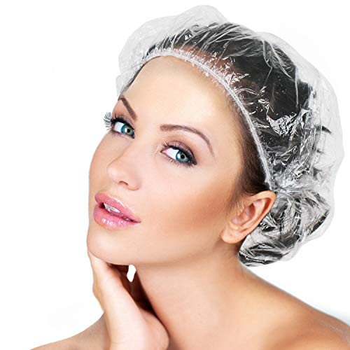 50PCS Disposable Shower Caps, Plastic Clear Thickening and Thick Waterproof Caps for Hair Treatment, Spa, Hotel and Hair Solon, Home Use,Portable Travel (Size 44CM)