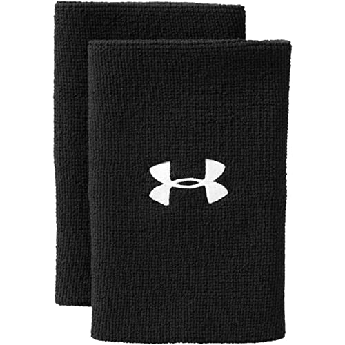 Under Armour Unisex-Adult 6-inch Performance Wristband 2-Pack , Black (001)/White , One Size Fits All