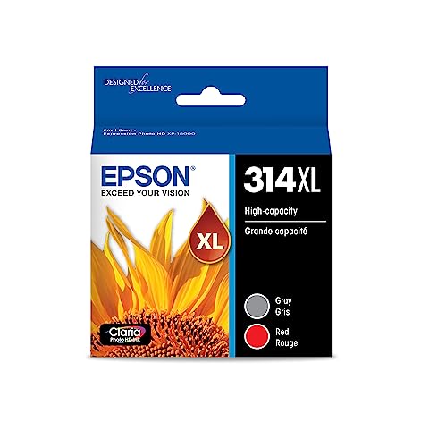 EPSON 314 Claria Photo HD Ink High Capacity (T314XL922-S) Works with Expression Photo XP-15000, Gray/red