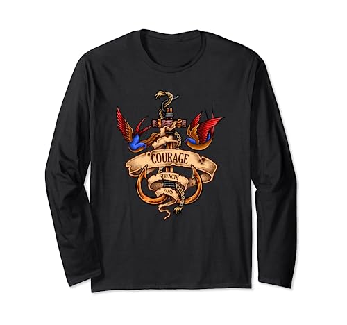 Merchant Mariner Sailor Captain Deck Hand Tattoo Swallows Long Sleeve T-Shirt