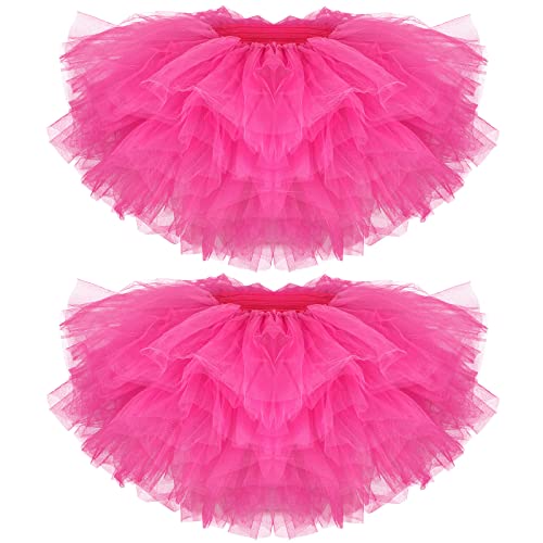 Zhanmai 2 Pack Tutu Skirt Women Adult Classic Elastic Skirt 5 Layered Tutu Christmas Tulle Skirt Short Lady 80's Dance Skirt (Rose)