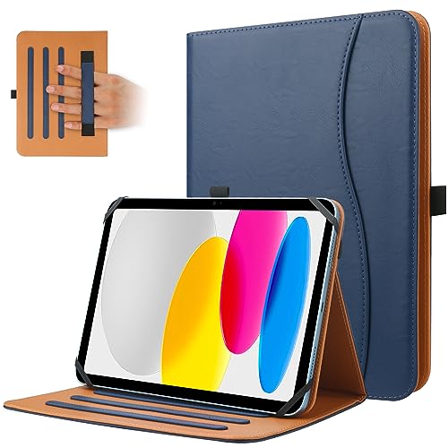 FANRTE Universal Case for 9 10.1 10.5 inch Tablet, Universal Tablet Case with Flexible Hand Strap & Pocket for 9-10.9' Touchscreen Tablet, with Adjustable Fixing Silicon Band and Pen Holder,Navy Blue
