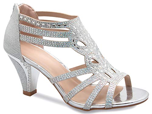 Olivia K Women's Open Toe Strappy Rhinestone Dress Sandal Low Heel Wedding Shoes White Glitter - adorable, comfortable