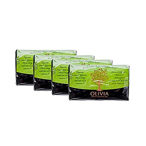 Olivia Natural Glycerin Bar Soap for Face and Body, Infused with Olive Oil & Vitamin E – 4.4 oz bars (4 pack)