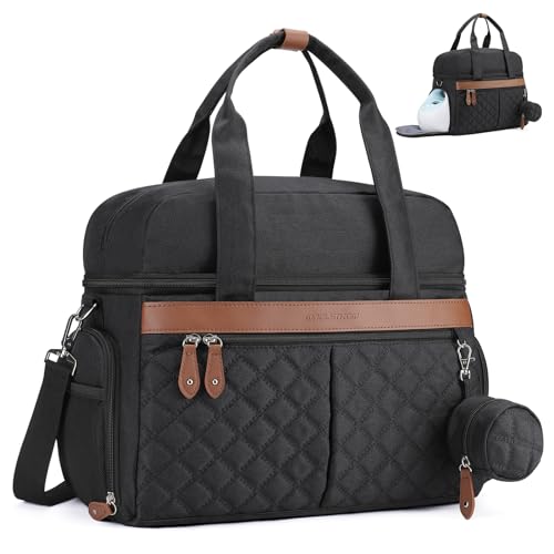 Breast Pump Bag, Diaper Bag Tote with 4 Cooler Pockets, Double-Layer Work Bag for Breastfeeding Mom fit 15'' Laptop