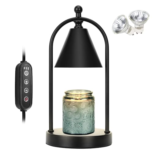 Candle Warmer Lamp with Timer, Electric Black Candle Warmer Light for Bedroom, Dimmable Wax Melts Warmer for Candle Jars, Home Decor Beside Lamp Gifts for Women (2 Bulbs Included)