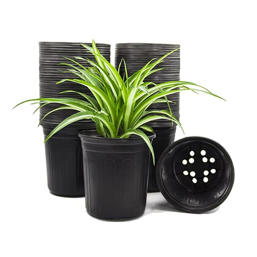 HECTOLIFE 50-Pack 1 Gallon Flexible Flower Plant Nursery Pots, Thickened Soft Plastic Seed Starting Container for Succulents, Seedlings, Cuttings, Transplanting,(Black)